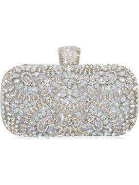 〽️Women Pure Silver Tote Shoulder Rhinestone Chain Crossbody Handbag Evening Bag